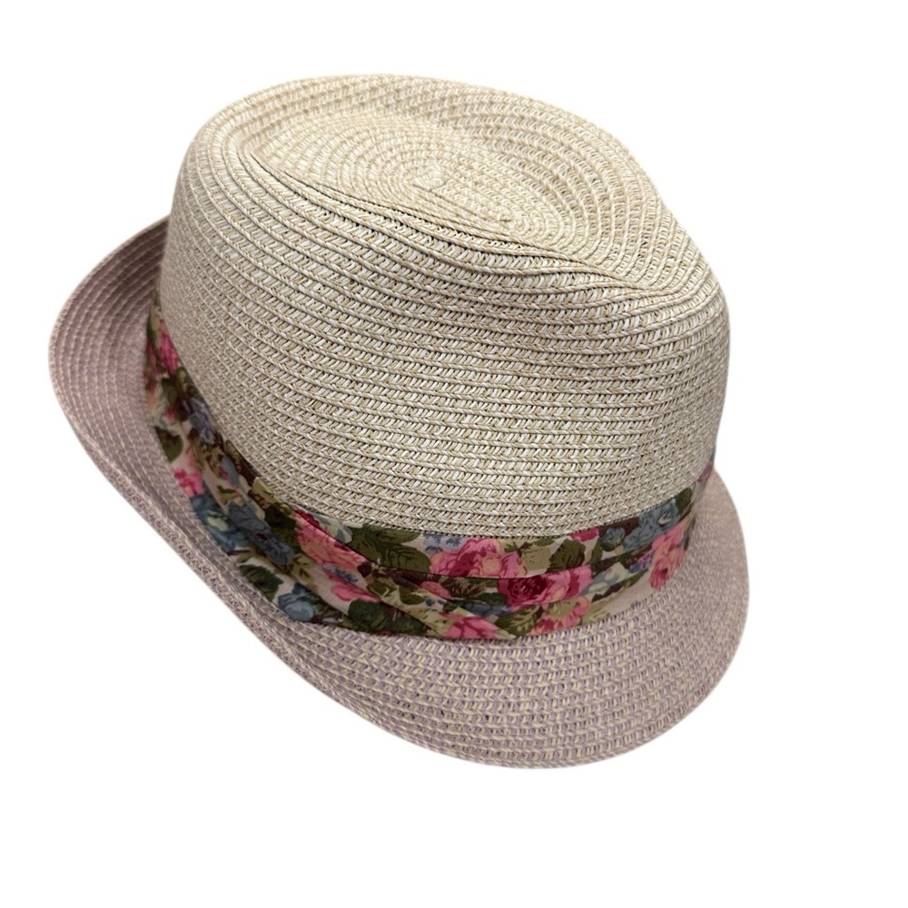 Women’s Nine West Wove Straw Floral Fedora Hat NWOT O/S